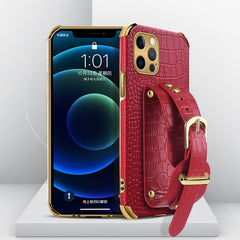 Electroplated TPU Crocodile Pattern Leather Case with Wrist Strap, For iPhone 11, For iPhone 11 Pro, For iPhone 11 Pro Max, For iPhone 12 mini, For iPhone 12, For iPhone 12 Pro