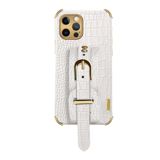 Funda de piel con patrón de cocodrilo de TPU galvanizado con correa para la muñeca, para iPhone 12 Pro Max