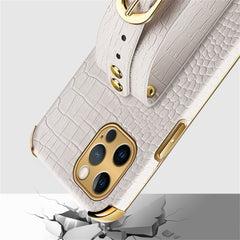 Electroplated TPU Crocodile Pattern Leather Case with Wrist Strap, For iPhone 12 Pro Max