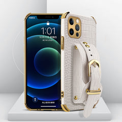 Electroplated TPU Crocodile Pattern Leather Case with Wrist Strap, For iPhone 12 Pro Max