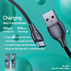 Cable de datos de carga Remax 2.1A Lesu Pro Series, longitud: 1 m, tipo C, 8 pines, micro USB