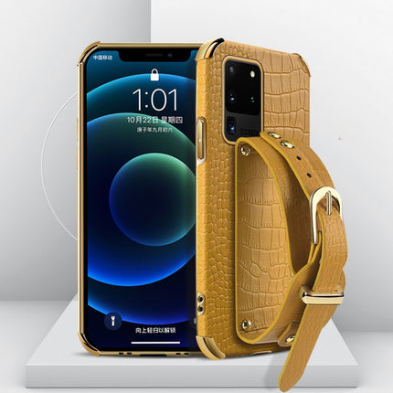 Electroplated TPU Crocodile Pattern Leather Case with Wrist Strap, For Samsung Galaxy S20 Ultra