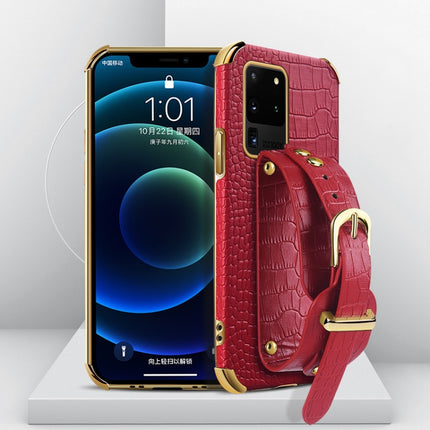 Electroplated TPU Crocodile Pattern Leather Case with Wrist Strap, For Samsung Galaxy S20 Ultra