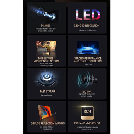 Proyector LED digital portátil de cine en casa T500 1920 x 1080P de 80 lúmenes, HD, sin control remoto ni adaptador, con control remoto y adaptador