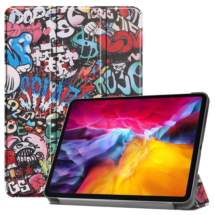 Horizontale Flip-Hülle aus PC + PU-Leder mit farbiger Zeichnung, dreifach klappbarer Halterung und Schlaf-/Weckfunktion, für iPad Pro 11 (2021)