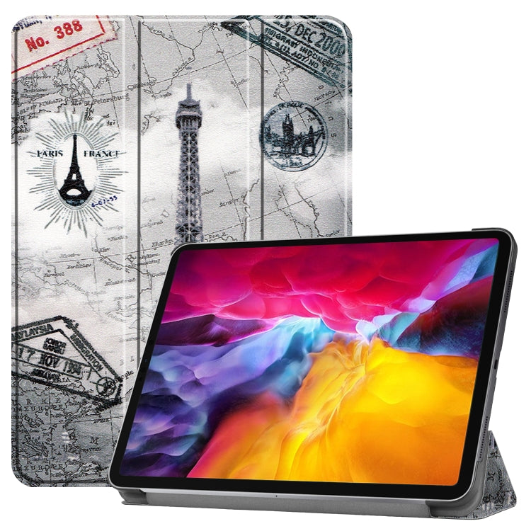 Horizontale Flip-Hülle aus PC + PU-Leder mit farbiger Zeichnung, dreifach klappbarer Halterung und Schlaf-/Weckfunktion, für iPad Pro 11 (2021)