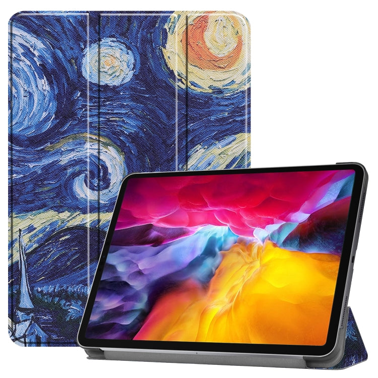 Horizontale Flip-Hülle aus PC + PU-Leder mit farbiger Zeichnung, dreifach klappbarer Halterung und Schlaf-/Weckfunktion, für iPad Pro 11 (2021)