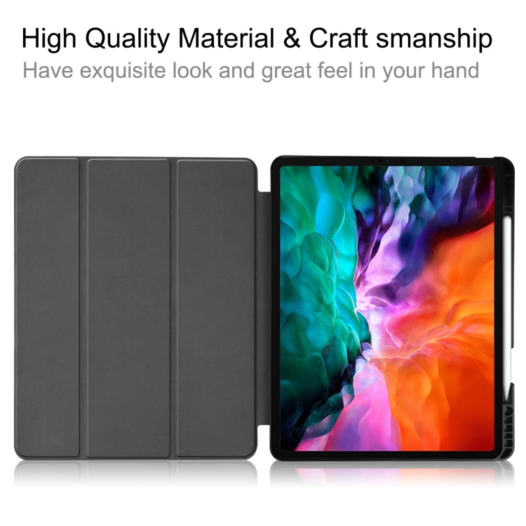 Horizontale Klapphülle aus TPU + PU-Leder mit Wabenstruktur, dreifach klappbarer Halterung und Schlaf-/Weckfunktion sowie Stiftfach, für iPad Pro 12.9 2022/2021