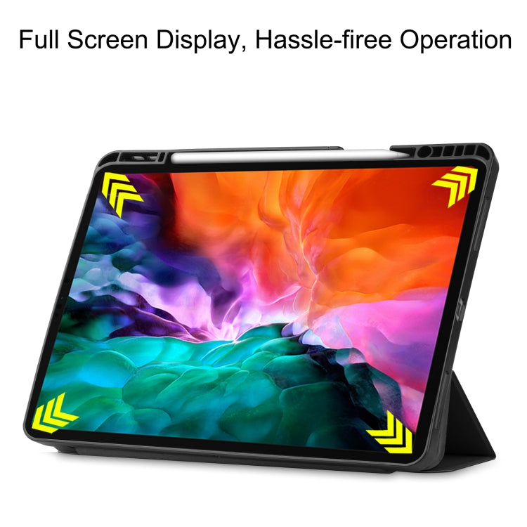 Horizontale Klapphülle aus TPU + PU-Leder mit Wabenstruktur, dreifach klappbarer Halterung und Schlaf-/Weckfunktion sowie Stiftfach, für iPad Pro 12.9 2022/2021