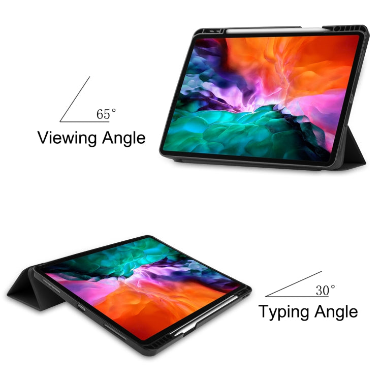 Horizontale Klapphülle aus TPU + PU-Leder mit Wabenstruktur, dreifach klappbarer Halterung und Schlaf-/Weckfunktion sowie Stiftfach, für iPad Pro 12.9 2022/2021