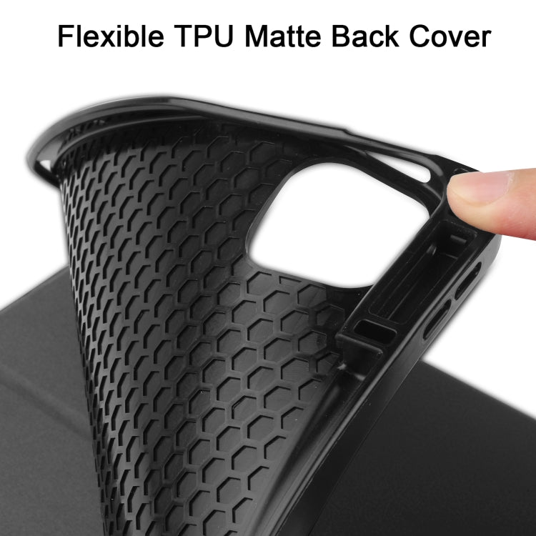 Horizontale Klapphülle aus TPU + PU-Leder mit Wabenstruktur, dreifach klappbarer Halterung und Schlaf-/Weckfunktion sowie Stiftfach, für iPad Pro 12.9 2022/2021
