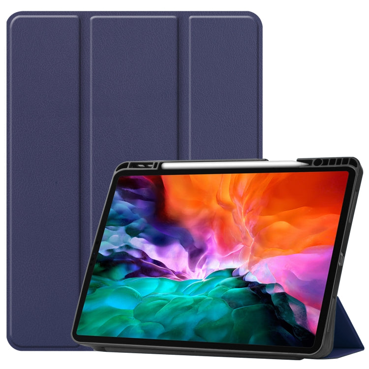 Horizontale Klapphülle aus TPU + PU-Leder mit Wabenstruktur, dreifach klappbarer Halterung und Schlaf-/Weckfunktion sowie Stiftfach, für iPad Pro 12.9 2022/2021