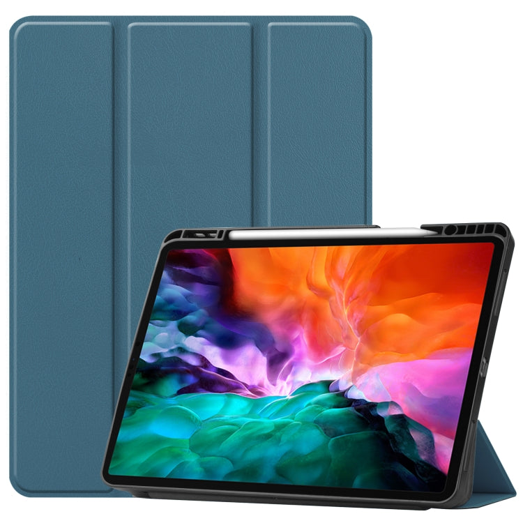 Horizontale Klapphülle aus TPU + PU-Leder mit Wabenstruktur, dreifach klappbarer Halterung und Schlaf-/Weckfunktion sowie Stiftfach, für iPad Pro 12.9 2022/2021