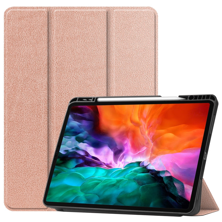 Horizontale Klapphülle aus TPU + PU-Leder mit Wabenstruktur, dreifach klappbarer Halterung und Schlaf-/Weckfunktion sowie Stiftfach, für iPad Pro 12.9 2022/2021