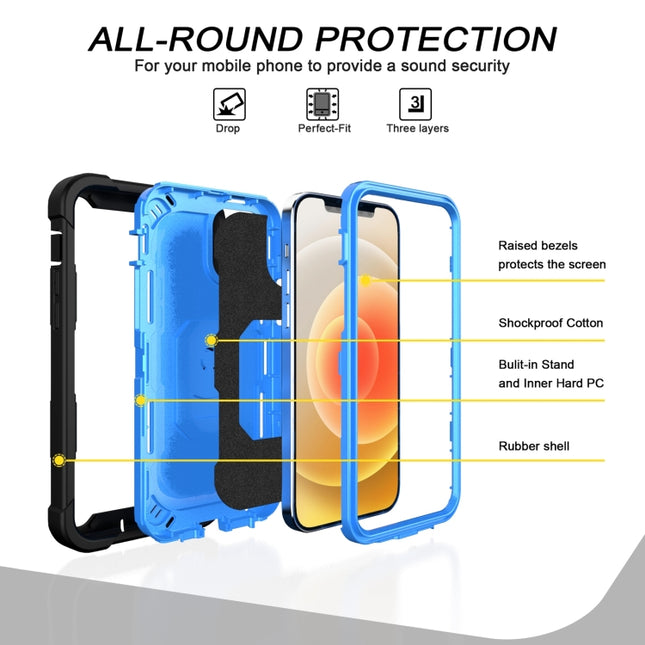 PC + Rubber 3-layers Shockproof Protective Case with Rotating Holder, For iPhone 12 Pro Max
