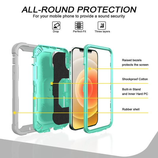 Funda protectora a prueba de golpes de 3 capas de PC + caucho con soporte giratorio para iPhone 12 Pro Max