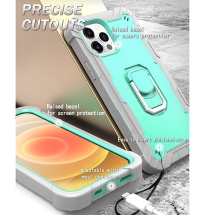 Funda protectora a prueba de golpes de 3 capas de PC + caucho con soporte giratorio para iPhone 12 Pro Max