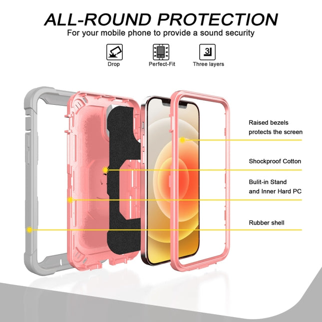 Funda protectora a prueba de golpes de 3 capas de PC + caucho con soporte giratorio para iPhone 12 Pro Max