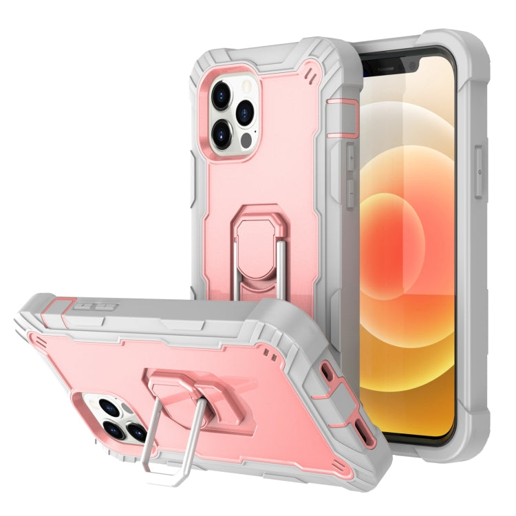 PC + Rubber 3-layers Shockproof Protective Case with Rotating Holder, For iPhone 12 Pro Max