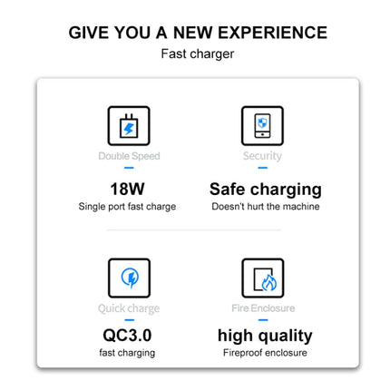 WK WP-U57 18W Speed QC3.0 Fast Charger + USB to Type-C / USB-C Data Cable, US Plug, EU Plug, UK Plug