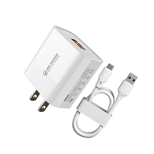 WK WP-U57 Max 18 W Maxspeed QC3.0 Schnellladegerät + USB-auf-Micro-USB-Datenkabel, US-Stecker, EU-Stecker, UK-Stecker