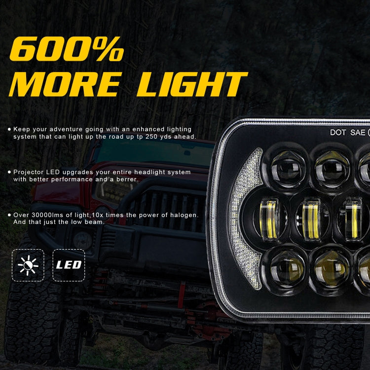 7 inch(5X7)/(7X6) H4 DC 9V-30V 30000LM 300W 8LEDs Car Square Shape LED Headlight Lamps for Jeep Wrangler
