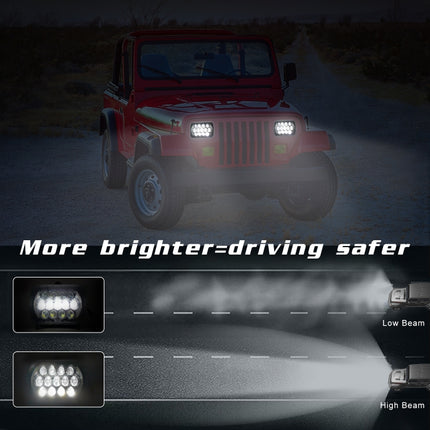 7 inch(5X7)/(7X6) H4 DC 9V-30V 30000LM 300W 8LEDs Car Square Shape LED Headlight Lamps for Jeep Wrangler