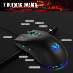 HXSJ A883 7 Keys 6400DPI RGB Light Mechanical Gaming Wired Mouse