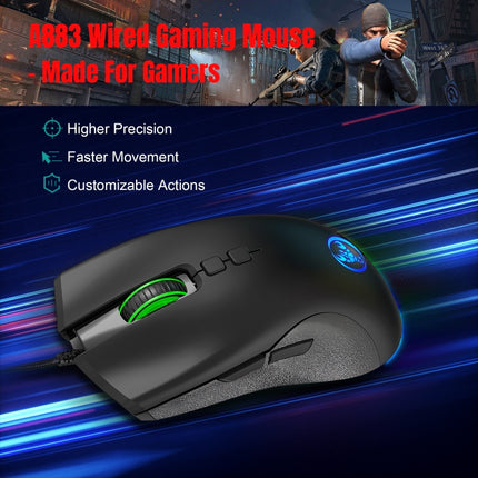 Ratón mecánico para juegos con cable y luz RGB de 7 teclas y 6400 ppp HXSJ A883