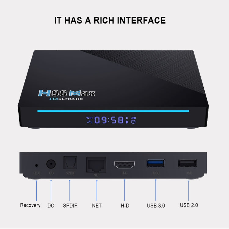 H96 Max 8K Smart TV BOX Android 11.0 Media Player wtih Remote Control, Quad Core RK3566, RAM: 4GB, ROM: 32GB, Dual Frequency 2.4GHz WiFi / 5G, 4GB+32GB, US Plug, 4GB+32GB, EU Plug, 4GB+32GB, UK Plug, 4GB+32GB, AU Plug