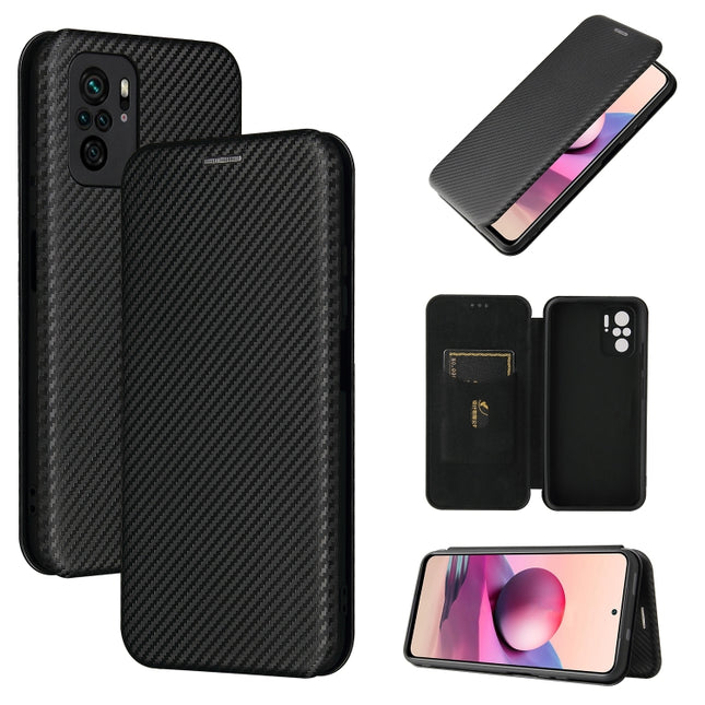 Carbon Fiber Texture Magnetic Horizontal Flip TPU + PC + PU Leather Case with Card Slot, For Xiaomi Redmi Note 10, For Xiaomi Redmi Note 10S, For Xiaomi Redmi Note 10 Pro, For Xiaomi Redmi Note 10 Pro Max