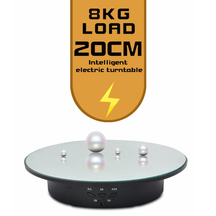 20cm USB Electric Rotating Turntable Display Stand Video Shooting Props Turntable for Photography, Load: 8kg, 20cm(Black Mirror), 20cm (White Mirror)