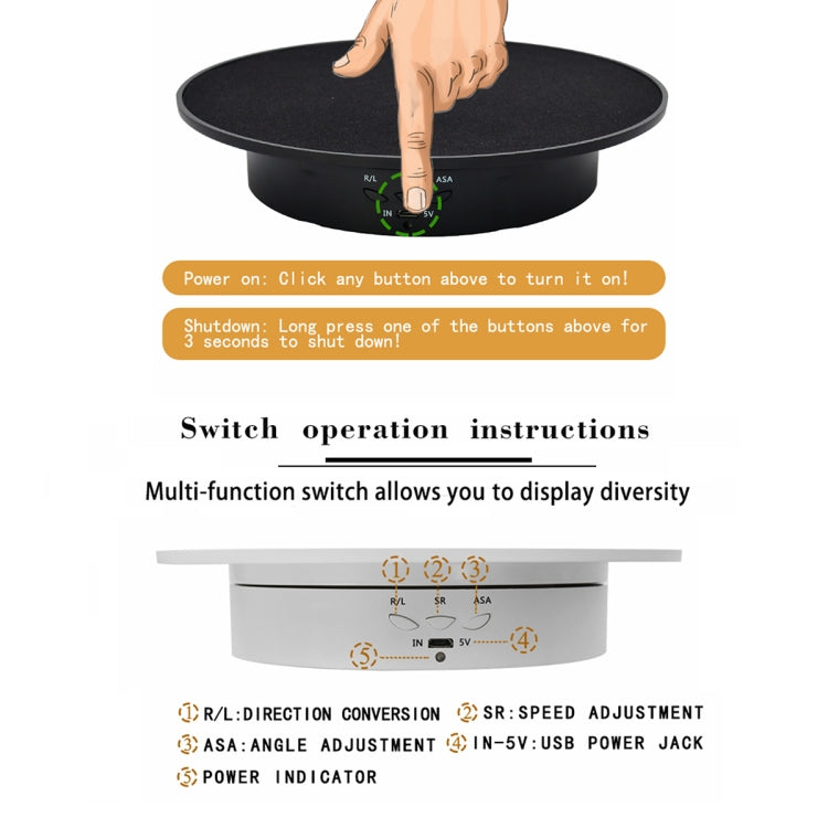 20cm USB Electric Rotating Turntable Display Stand Video Shooting Props Turntable for Photography, Load: 8kg, 20cm(Black Mirror), 20cm (White Mirror)