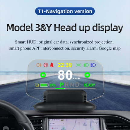 T1 5.1 inch Car HUD Head-up Display Overspeed Alarm / Remaining Battery Percentage Display for Tesla Model 3 / Y, T1  HUD