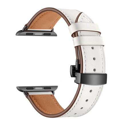 Genuine Leather + Butterfly Black Buckle Replacement Watchbands For Apple Watch Series 6 & SE & 5 & 4 44mm / 3 & 2 & 1 42mm, Black Buckle For Apple Watch Series 7 45mm / 6 & SE & 5 & 4 44mm / 3 & 2 & 1 42mm                                              ...