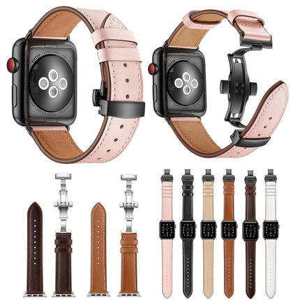 Genuine Leather + Butterfly Black Buckle Replacement Watchbands For Apple Watch Series 6 & SE & 5 & 4 44mm / 3 & 2 & 1 42mm, Black Buckle For Apple Watch Series 7 45mm / 6 & SE & 5 & 4 44mm / 3 & 2 & 1 42mm                                              ...