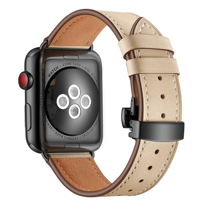 Genuine Leather + Butterfly Black Buckle Replacement Watchbands For Apple Watch Series 6 & SE & 5 & 4 40mm / 3 & 2 & 1 38mm, Black Buckle For Apple Watch Series 8&7 41mm / SE 2&6&SE&5&4 40mm / 3&2&1 38mm                                                 ...