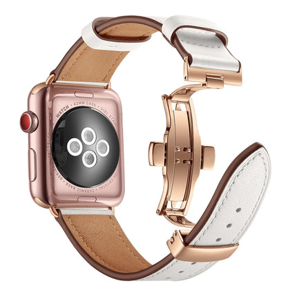 Genuine Leather + Butterfly Rose Gold Buckle Replacement Watchbands For Apple Watch Series 6 & SE & 5 & 4 40mm / 3 & 2 & 1 38mm, Rose Gold Buckle For Apple Watch Series 7 41mm / 6 & SE & 5 & 4 40mm / 3 & 2 & 1 38mm                                      ...