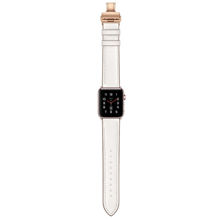 Genuine Leather + Butterfly Rose Gold Buckle Replacement Watchbands For Apple Watch Series 6 & SE & 5 & 4 40mm / 3 & 2 & 1 38mm, Rose Gold Buckle For Apple Watch Series 7 41mm / 6 & SE & 5 & 4 40mm / 3 & 2 & 1 38mm                                      ...