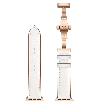 Genuine Leather + Butterfly Rose Gold Buckle Replacement Watchbands For Apple Watch Series 6 & SE & 5 & 4 40mm / 3 & 2 & 1 38mm, Rose Gold Buckle For Apple Watch Series 7 41mm / 6 & SE & 5 & 4 40mm / 3 & 2 & 1 38mm                                      ...