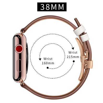 Genuine Leather + Butterfly Rose Gold Buckle Replacement Watchbands For Apple Watch Series 6 & SE & 5 & 4 40mm / 3 & 2 & 1 38mm, Rose Gold Buckle For Apple Watch Series 7 41mm / 6 & SE & 5 & 4 40mm / 3 & 2 & 1 38mm                                      ...