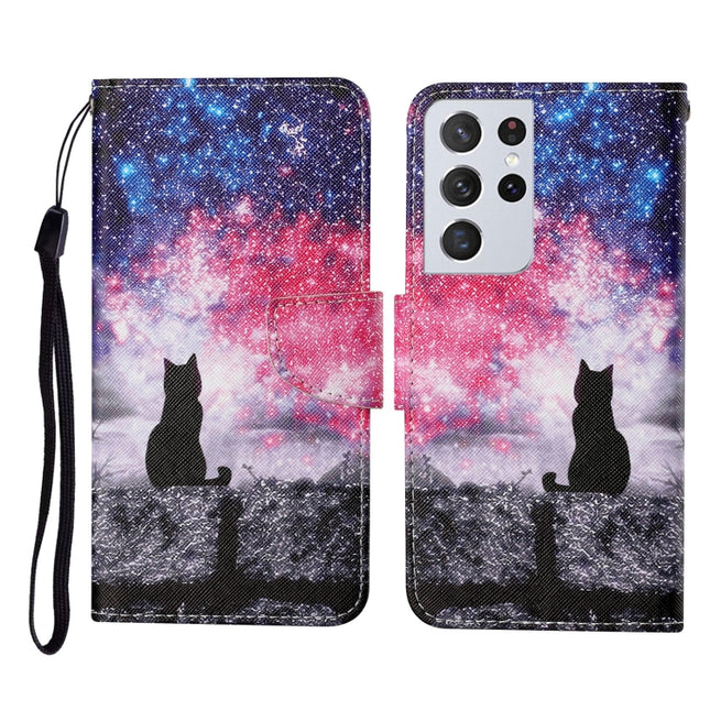 Colored Drawing Pattern Horizontal Flip Leather Case with Holder & Card Slots & Wallet & Lanyard, For Samsung Galaxy S21 Ultra 5G