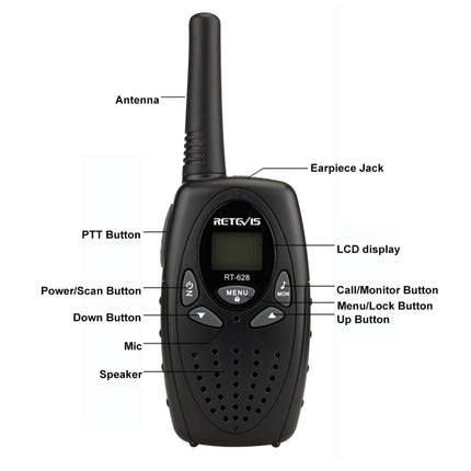 1 Pair RETEVIS RT628 0.5W EU Frequency 446MHz 8CHS Handheld Children Walkie Talkie, RT628(Black), RT628(White), RT628(Red)