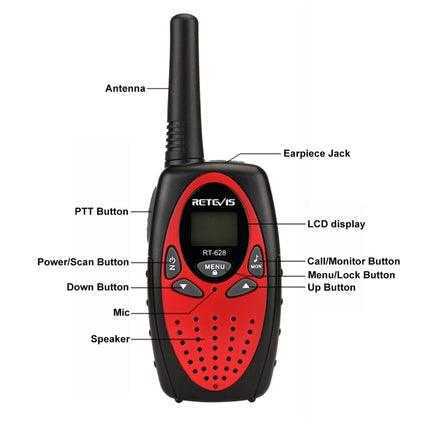 1 Pair RETEVIS RT628 0.5W EU Frequency 446MHz 8CHS Handheld Children Walkie Talkie, RT628(Red), RT628(Black), RT628(White)