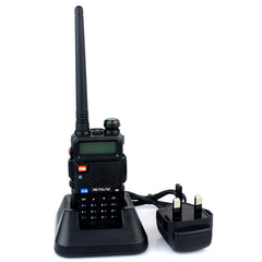 Walkie-talkie portátil de dos segmentos RETEVIS RT-5R 400-520 MHz + 136-174 MHz 128 canales USB, USB, enchufe de la UE, enchufe del Reino Unido