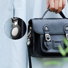 Anti-scratch Top-layer Cowhide Leather Case Cover with Switchable Keychain Ring for AirTag