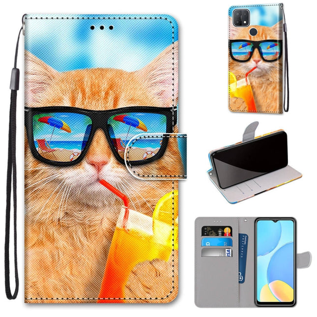Coloured Drawing Cross Texture Horizontal Flip PU Leather Case with Holder & Card Slots & Wallet & Lanyard, For OPPO A15 / A15s
