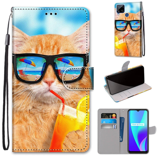 Coloured Drawing Cross Texture Horizontal Flip PU Leather Case with Holder & Card Slots & Wallet & Lanyard, For OPPO Realme C15 / C12 / C25 / 7i (Global) / Narzo 20 / 30A