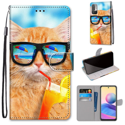 Coloured Drawing Cross Texture Horizontal Flip PU Leather Case with Holder & Card Slots & Wallet & Lanyard, For Xiaomi Redmi Note 10 5G