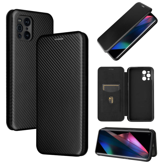 Carbon Fiber Texture Magnetic Horizontal Flip TPU + PC + PU Leather Case with Card Slot, For Oppo Find X3 / X3 Pro